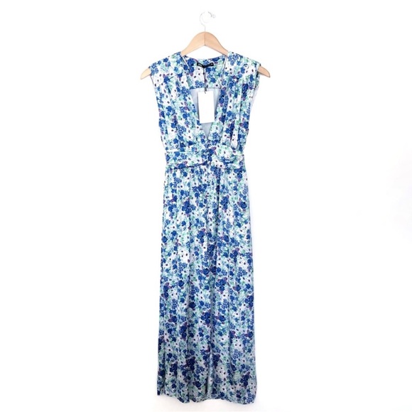 NWT Zara Blue Floral Printed Midi Summer Sun Dress White 8342/332 Medium Maxi - Picture 10 of 11